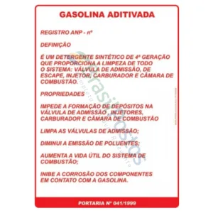 ANP - Placa Adesiva Gasolina Aditivada