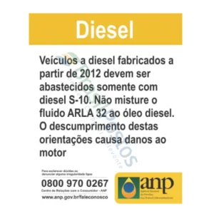 ANP - Placa Adesiva Aviso Diesel S-10